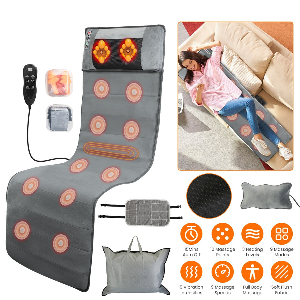 Full Body Electric Massage Mat W/Heat Vibration Massage Pad Cushion Back Massage