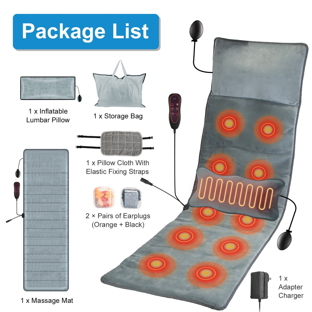 Full Body Electric Massage Mat W/Heat Vibration Massage Pad Cushion Back Massage