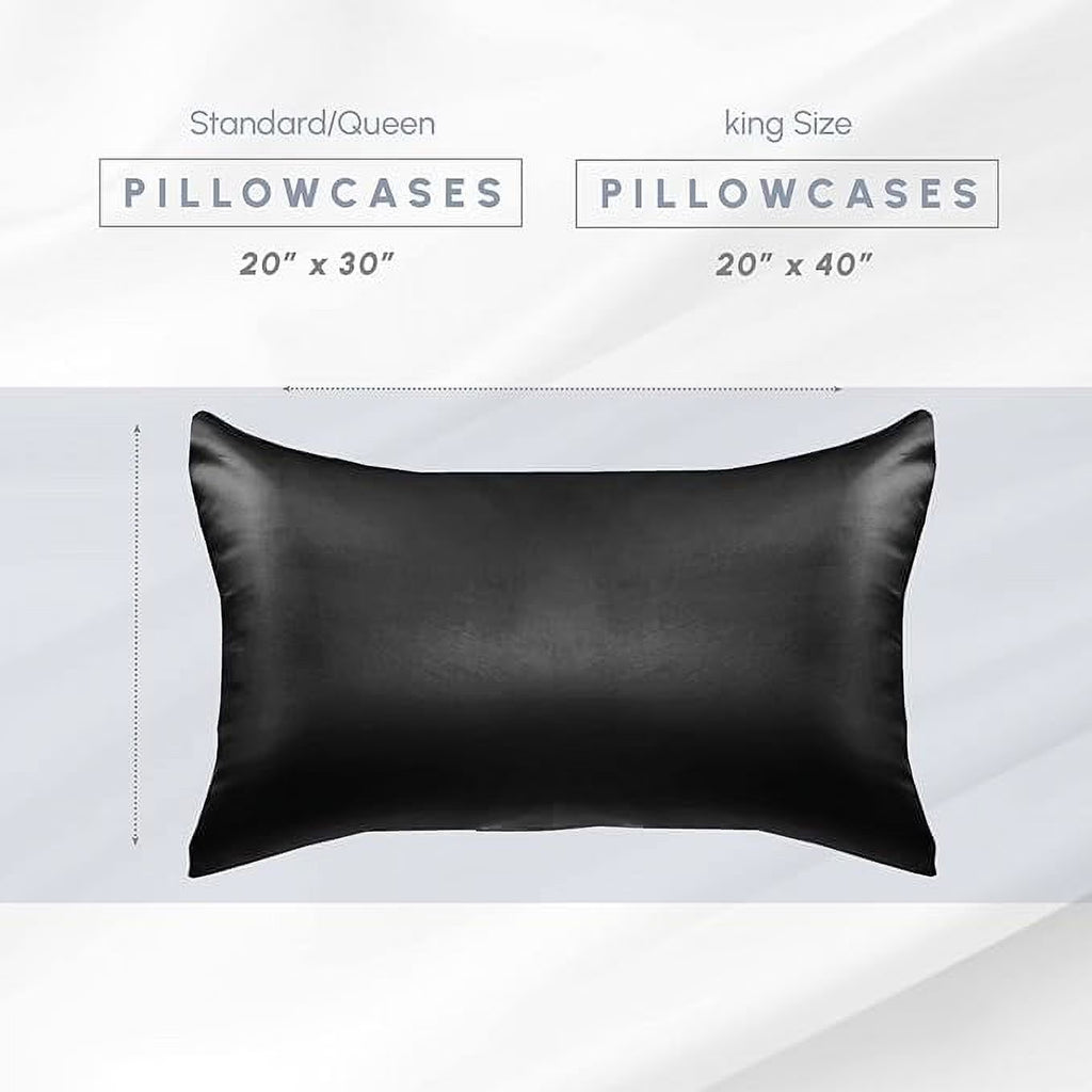 2 PACK Cooling Viscose Satin Pillowcase Set with Hidden Zipper Closure, Standard/Queen, Black