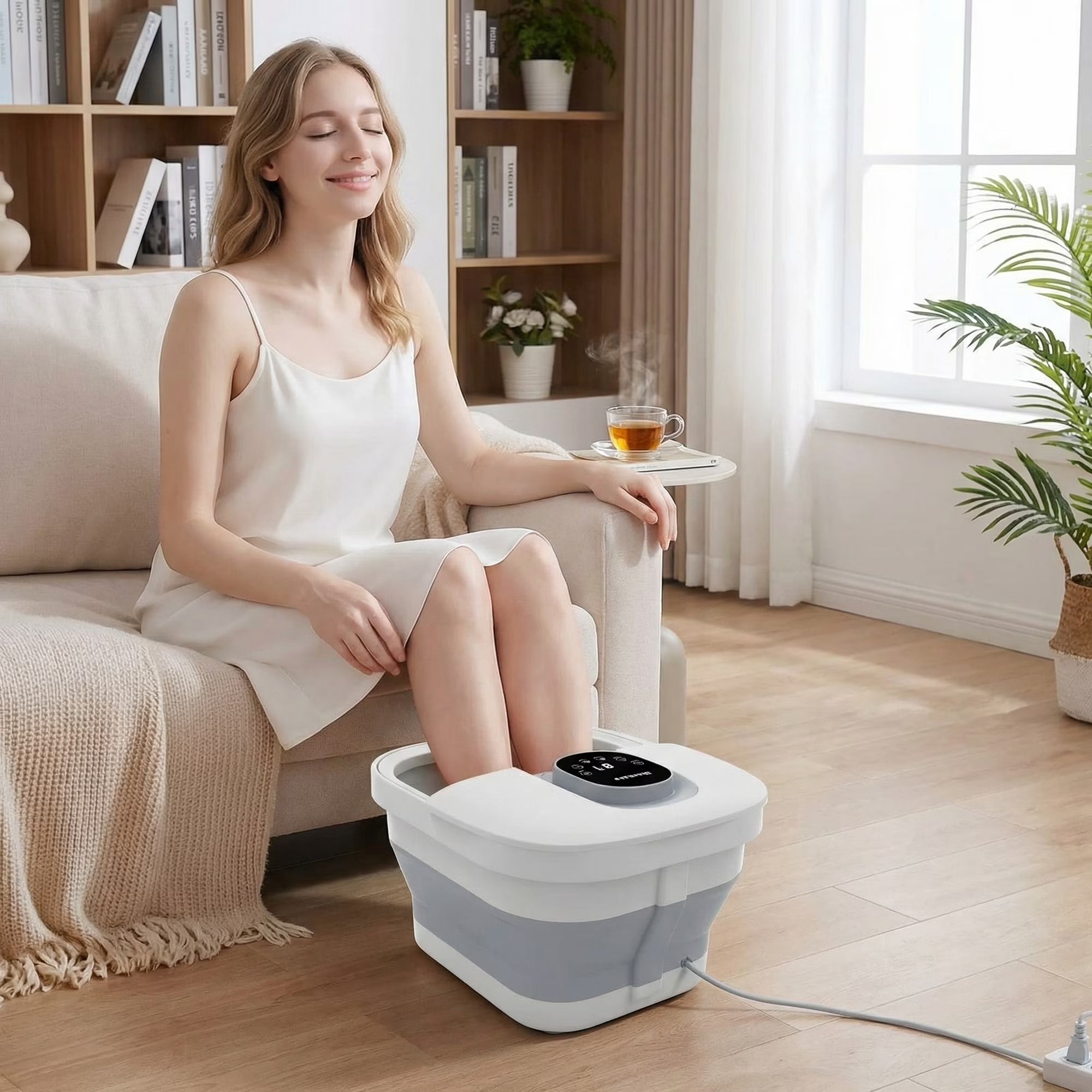 Collapsible Foot Spa with Massager and Heat, Foot Spa Massager with Bubble Heat, Gray