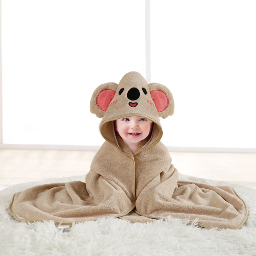 Baby Bath Towel, Absorbent Large Hooded Towel for Kids, Newborn, Babie, Toddler, Infant, Brown Koala, 31.5 X 31.5 Inch