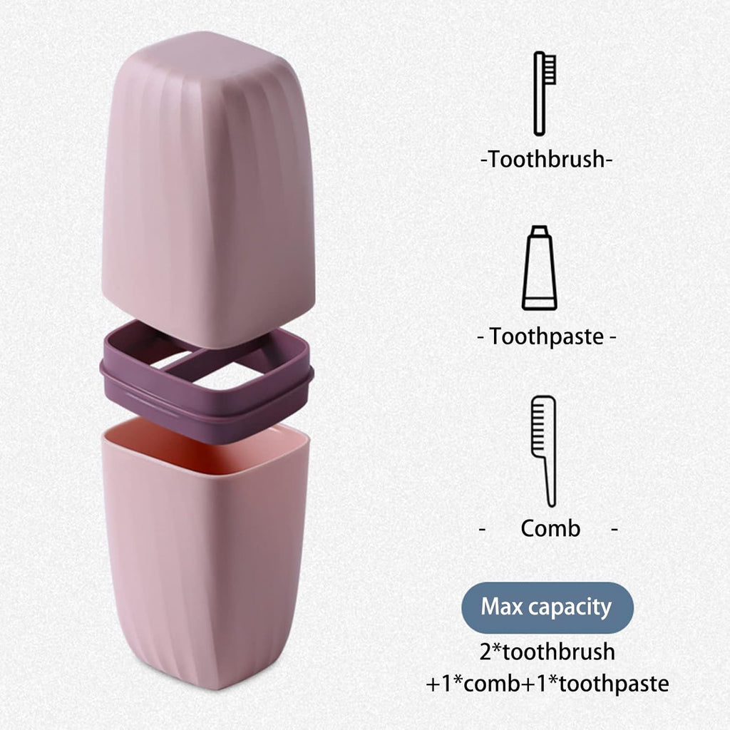 Toothbrush Cup Toothbrush Holder with Cover Travel Boothbrush Holder Portable Toothbrush Case and Carrier for Bathroom School Business Trip (Pink)
