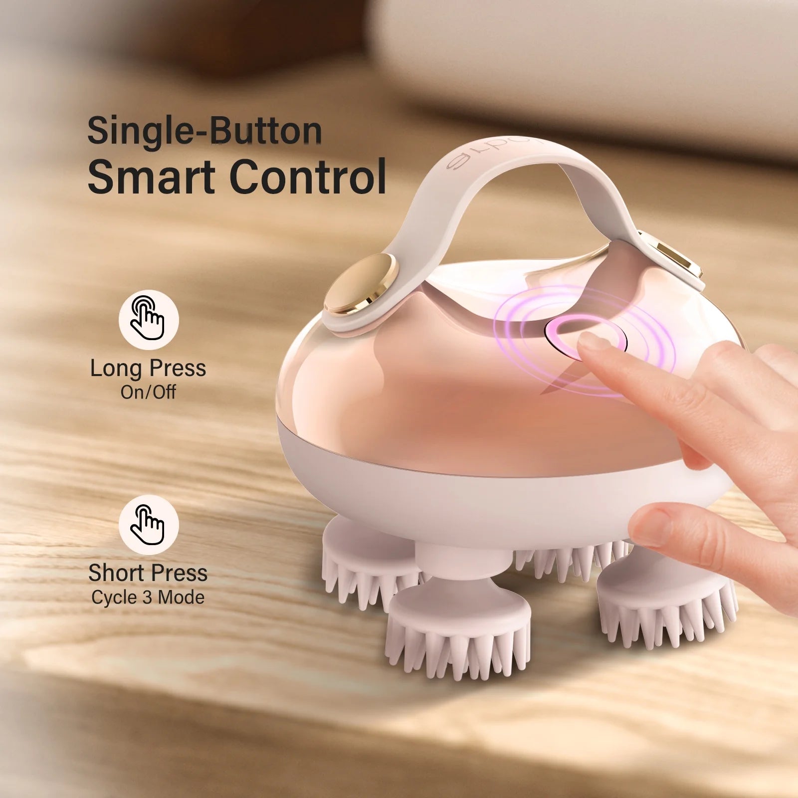 Electric Waterproof Scalp Massager IPX7 with 8 Removable Claws - Rose