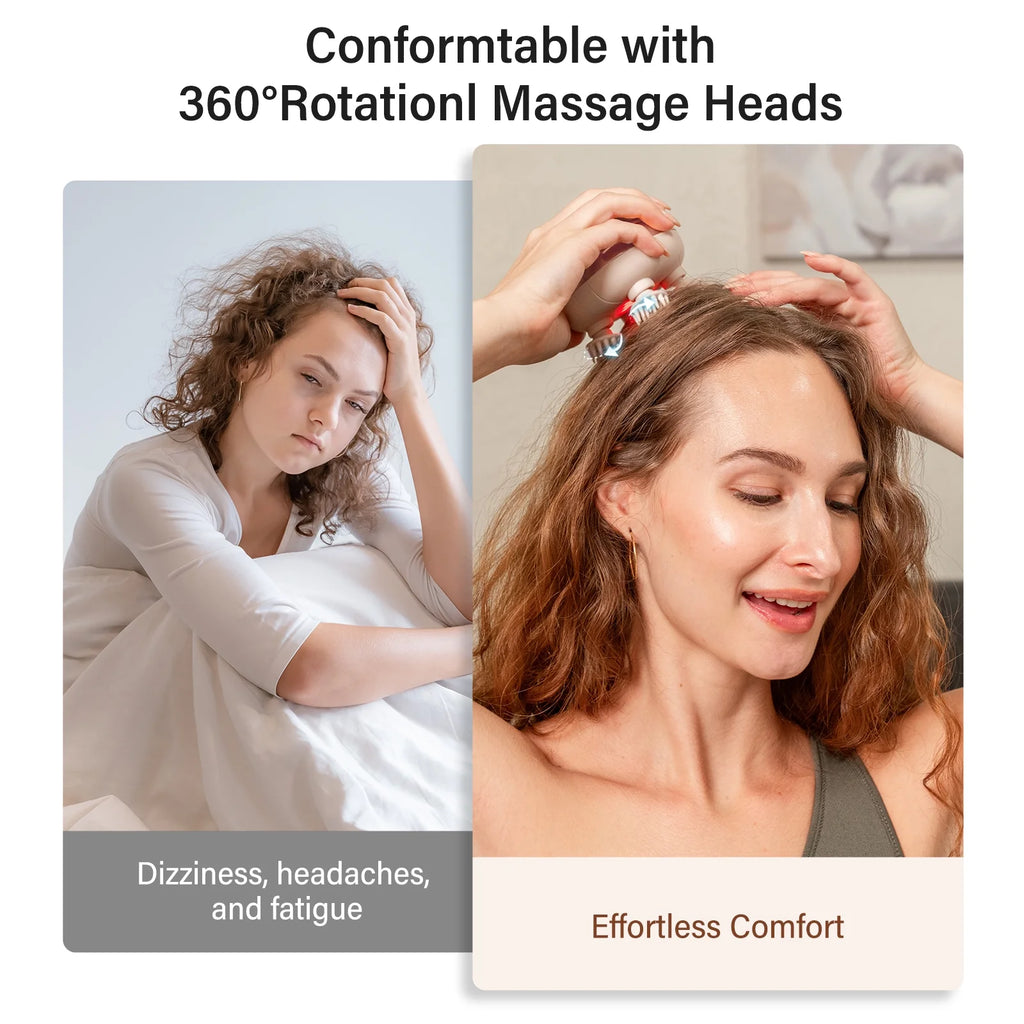 Electric Waterproof Scalp Massager IPX7 with 8 Removable Claws - Rose