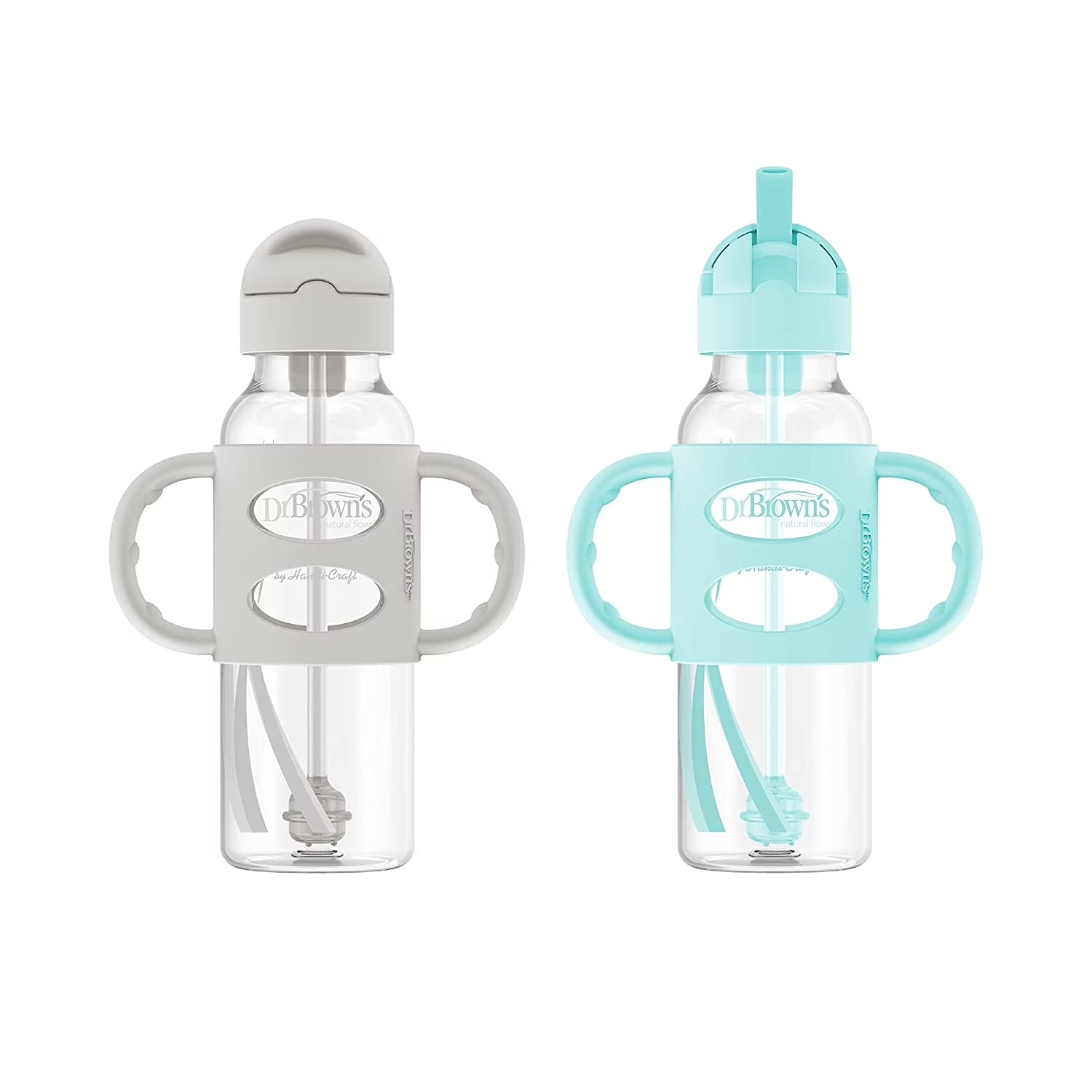 Milestones Sippy Straw Bottle with Silicone Handles - Green/Gray - 2Pk