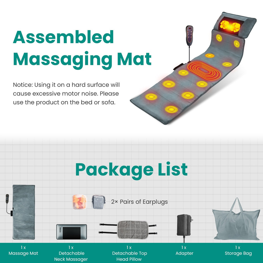 Full Body Electric Massage Mat W/Heat Vibration Massage Pad Cushion Back Massage