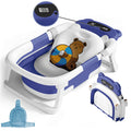 Collapsible Baby Bathtub, Plastic Baby Bath Tub with Soft Cushion & Thermometer（Blue）