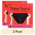 (2 Pack)  Teens Cotton Bikini Leakproof Period Underwear, S-XL, Black