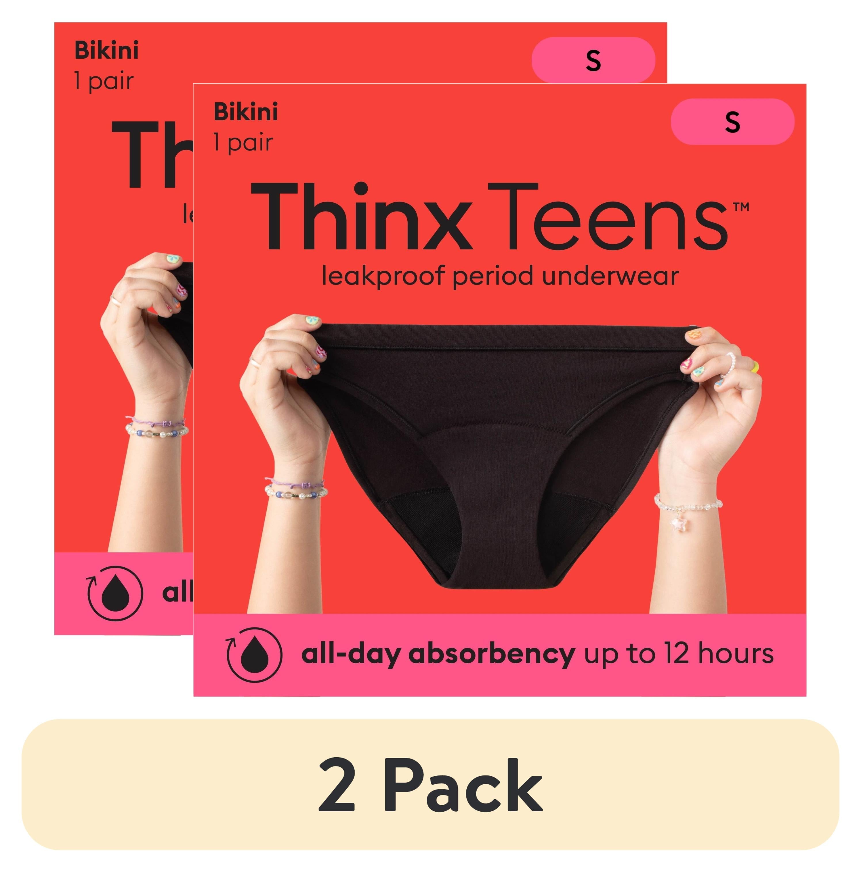 (2 Pack)  Teens Cotton Bikini Leakproof Period Underwear, S-XL, Black