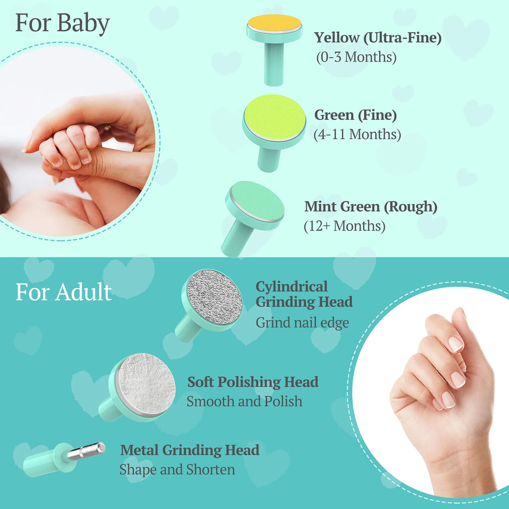 Baby Nail Clippers with Light, Electric Baby Nail Trimmer, Safe Baby Nail File for Newborn, Green