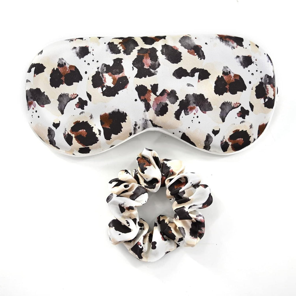 Elegant Luxury Satin Silk Pillowcase for Hair and Skin, Vegan Silk Pillowcase Cover Set with Hiden Zipper with Eye Mask and Scrunchie, Standard Size, Leopard