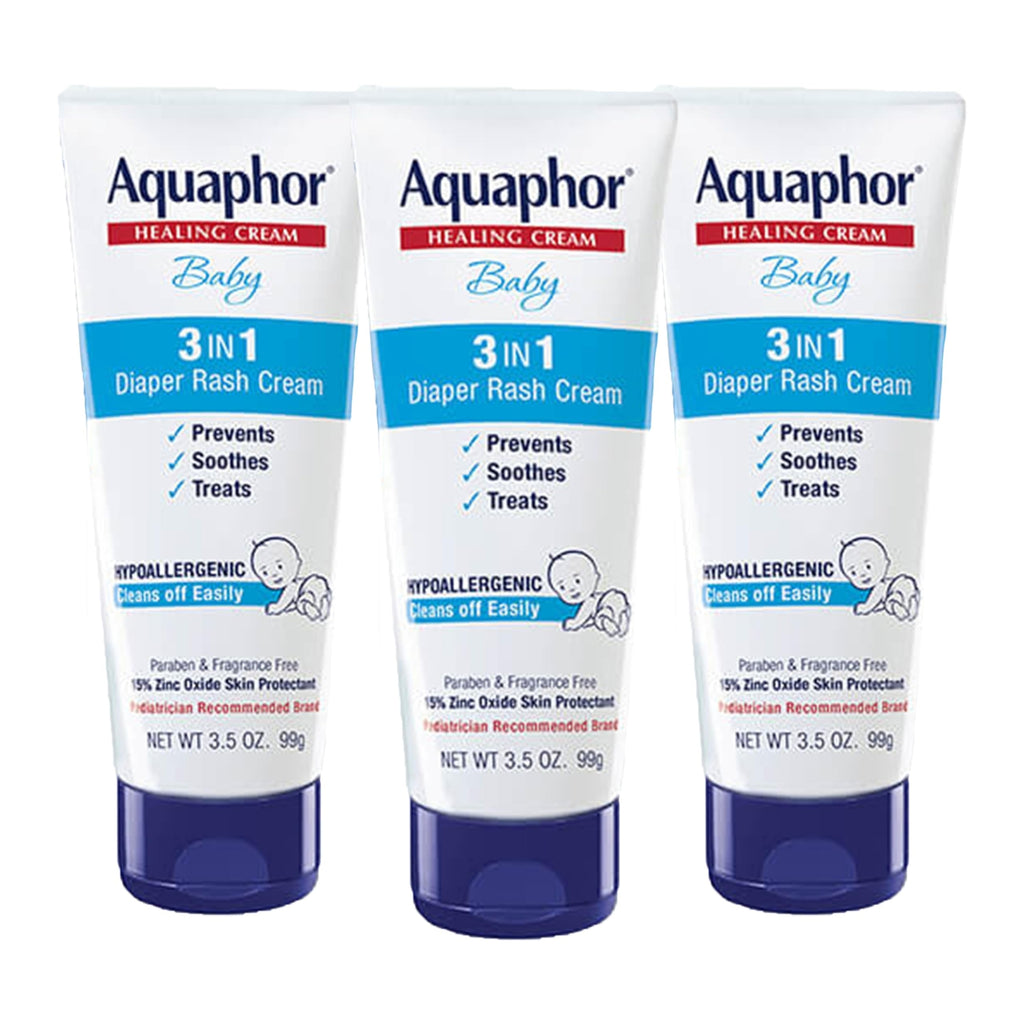 Aquaphor Baby Diaper Rash Cream 3 in 1 Zinc Oxide Formula 3.5 Ounce Pack of 3