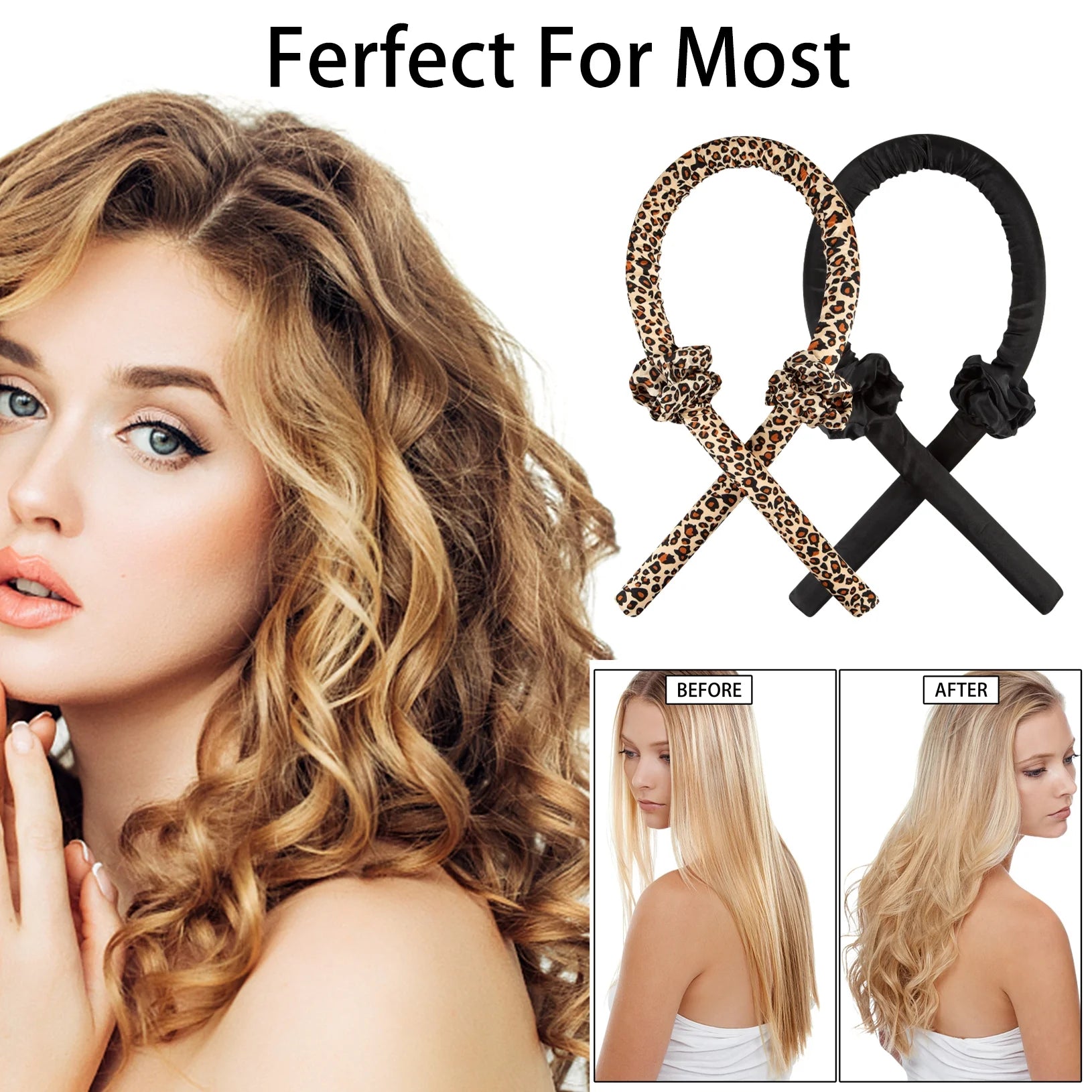 2Pcs Heatless Curling Set for Long Hair No Heat Curler Rod Headband Silk Ribbon Soft Foam Hair Rollers with Hair Clips Scrunchie Rubber Band