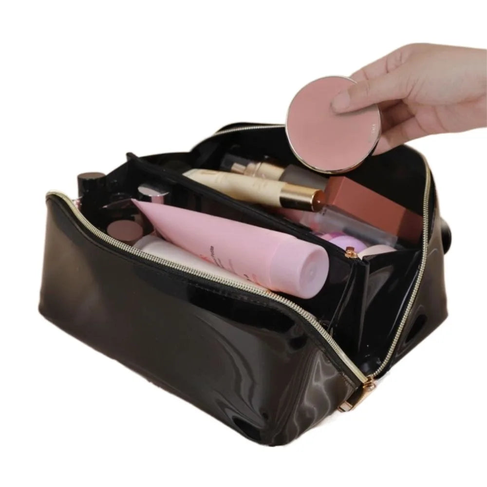 Large Capacity Transparent Makeup Bag Pillow Shape Top Handle Portable Cosmetic Pouch Zipper Closure Easy Carry-On