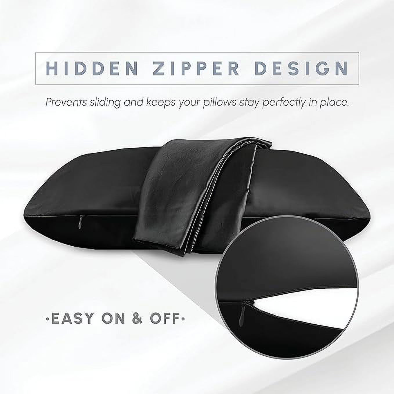 2 PACK Cooling Viscose Satin Pillowcase Set with Hidden Zipper Closure, Standard/Queen, Black