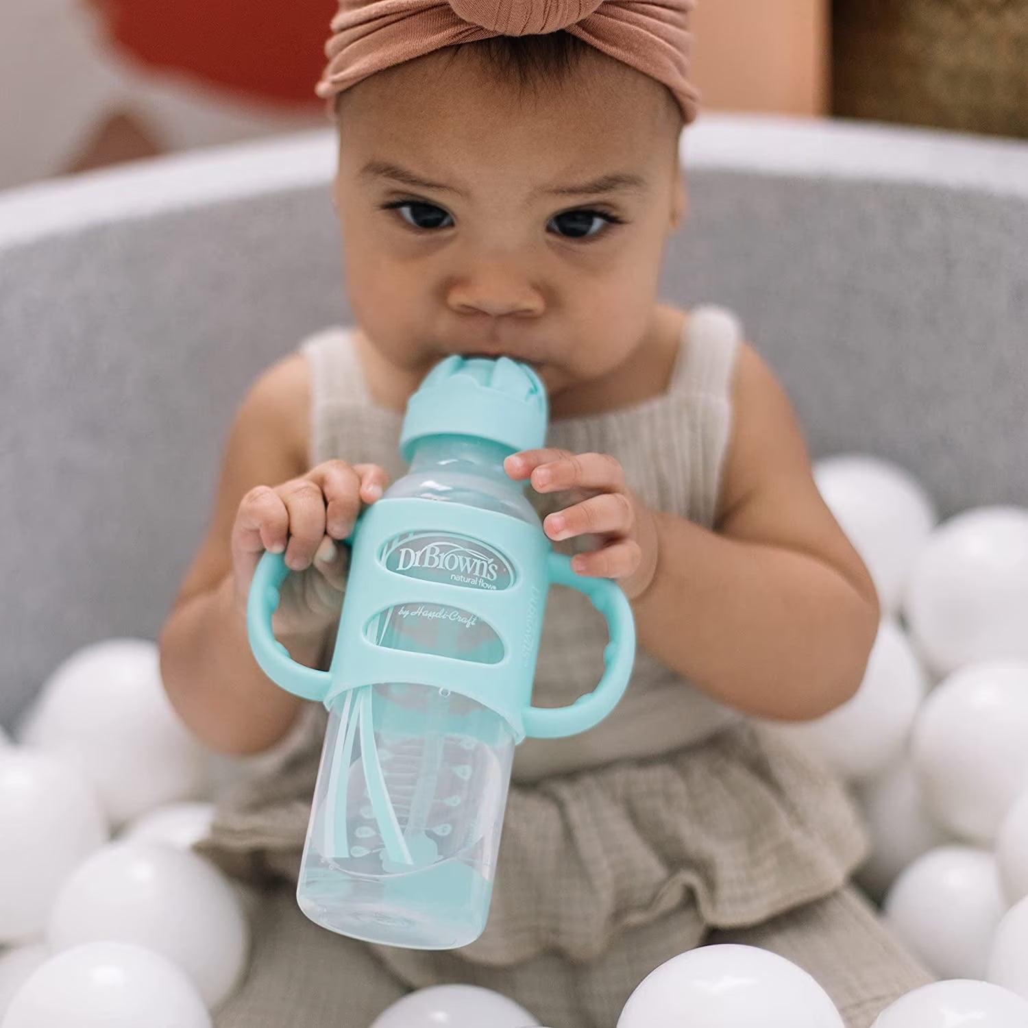 Milestones Sippy Straw Bottle with Silicone Handles - Green/Gray - 2Pk