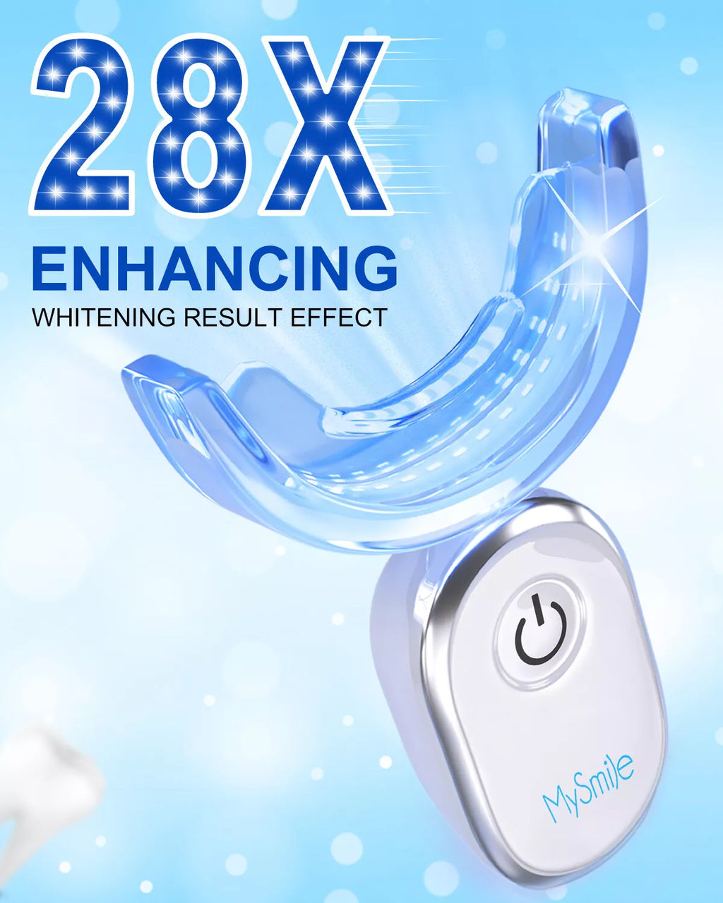 28-LED Powerful Teeth Whitening Light Tray with 4Ml Sample Teeth Whitening Gel, IPX7 Waterproof Rechargeable Tooth Whitener Accelerator
