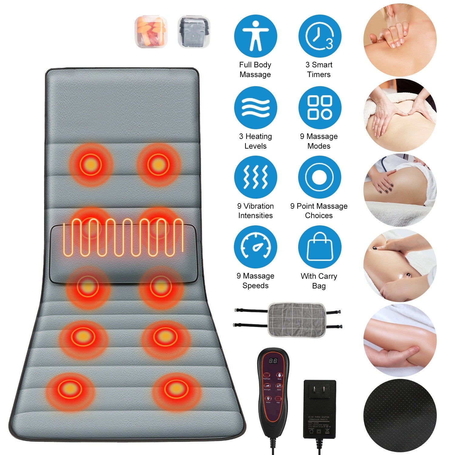 Full Body Electric Massage Mat W/Heat Vibration Massage Pad Cushion Back Massage