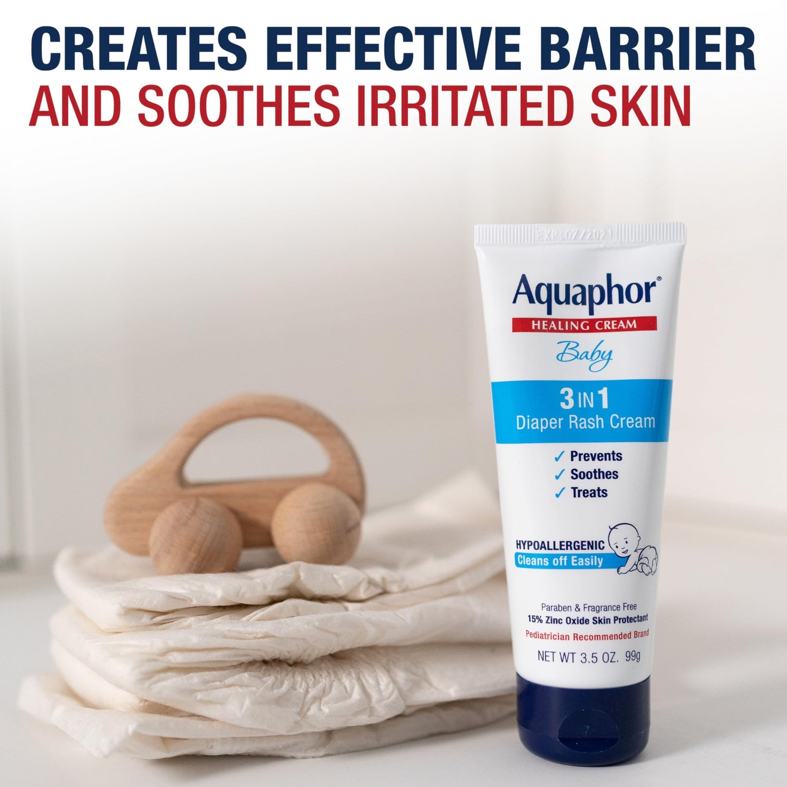 Aquaphor Baby Diaper Rash Cream 3 in 1 Zinc Oxide Formula 3.5 Ounce Pack of 3