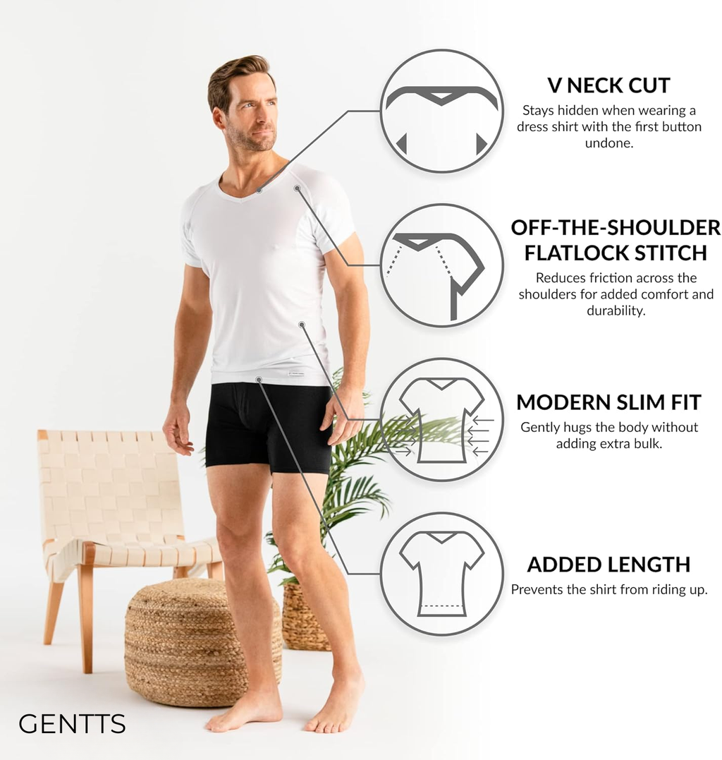 Sweat Defense Undershirt | V Neck| Underarm Sweat Proof Lenzing Modal