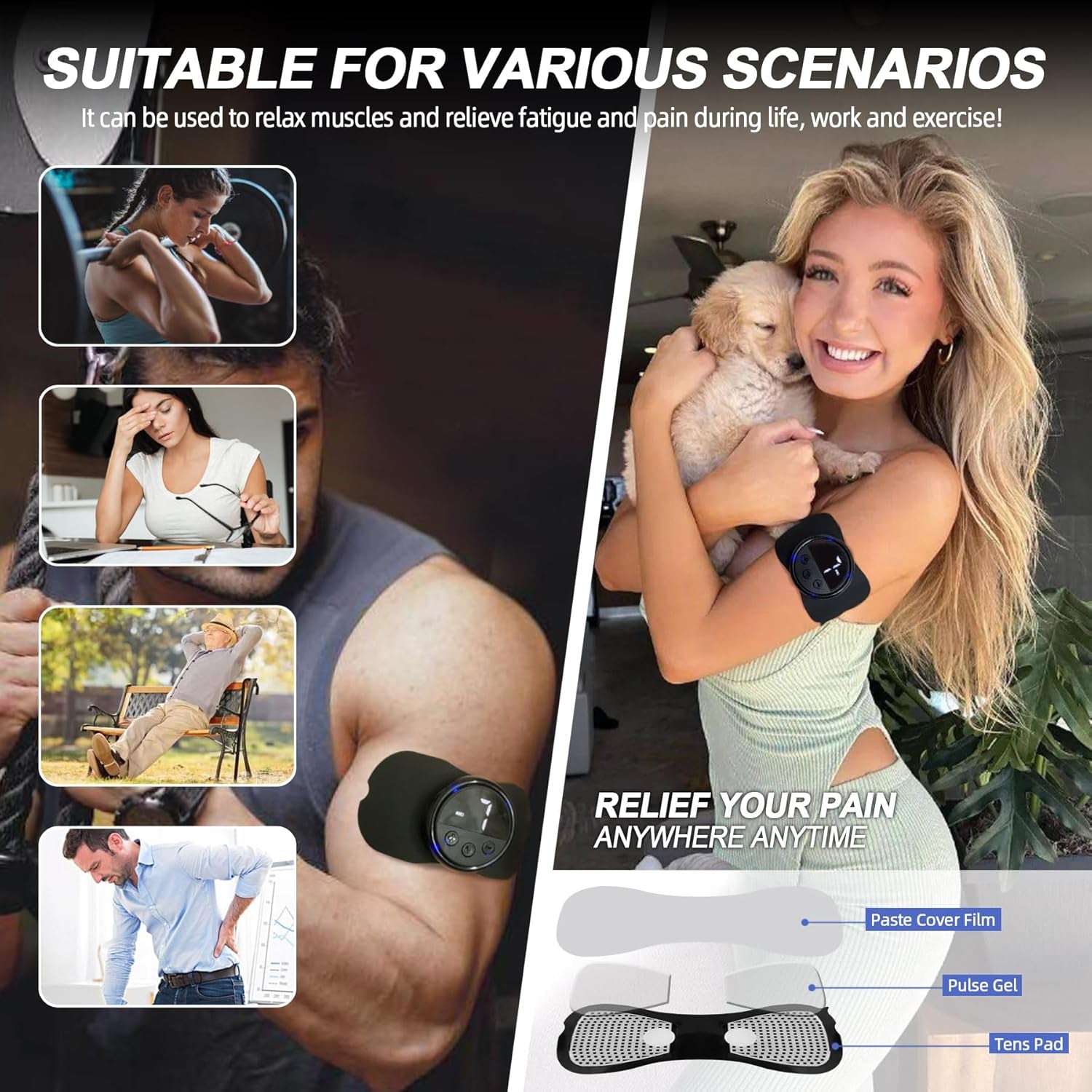 Intelligent Wireless TENS Unit Muscle Stimulator TENS & EMS Device, Electronic Pulse Rechargeable Deep Tissue Mini Body Massager Machine for Back Shoulder Leg Neck Pain Relief