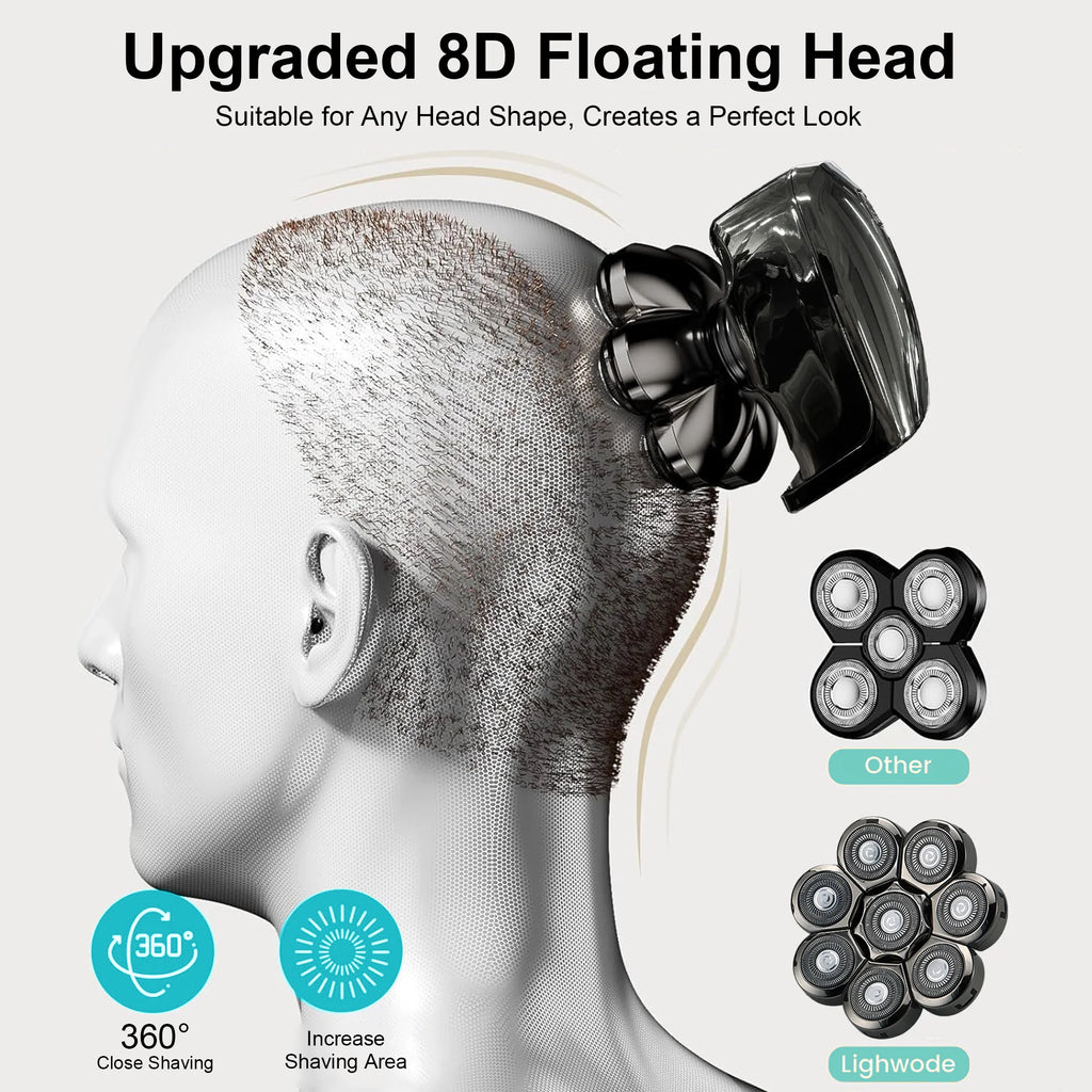 Head Shavers for Bald Men, 8D Rotary Detachable Balder Shavers 6-In-1, IPX7 Waterproof Dry Wet Rechargeable Electric Razor Grooming Kit for Men