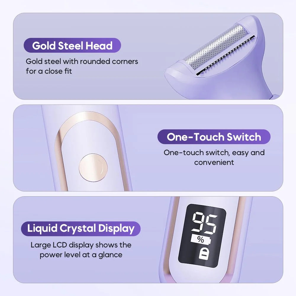 5-In-1 Electric Razor & Shaver for Women, Painless Hair Remover & Epilator with LED Display, Rechargeable Cordless Bikini Hair Trimmer for Face, Legs, Underarms, Eyebrows & Body