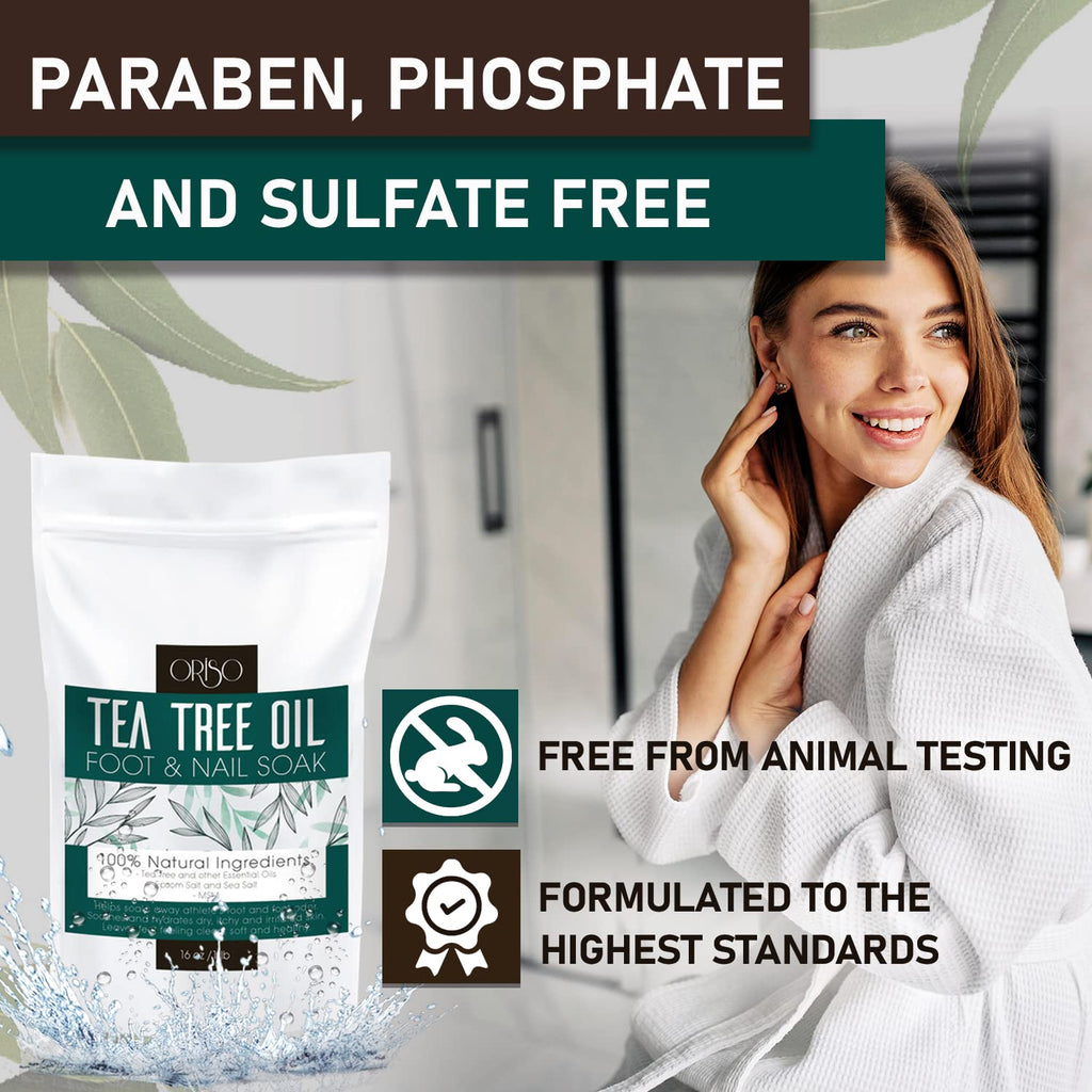 Tea Tree Oil Foot Soak - Pedicure Supplies with Epsom Salts and Lavender - Athletes Foot Treatment for Cracked and Dry Feet - Stubborn Foot Odor - Softens Calluses - Better Toe Nail Health - 16 Oz