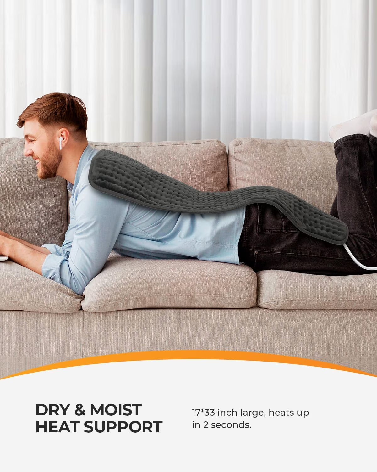 33"X17" Large Electric Heating Pad for Back Neck Shoulders Muscle Pain, Cramps Relief with Auto Shut Off, 3 Timer, 6 Temp Controller, Gifts