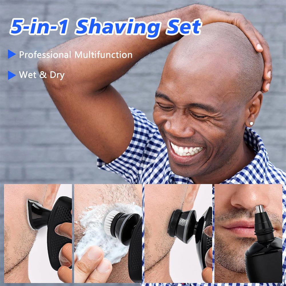 5 in 1 Cordless Head Shavers for Men, Electric Razor for a Perfect Bald Wet/Dry Grooming Kit, Rechargeable 5D Rotary Shaver, Black