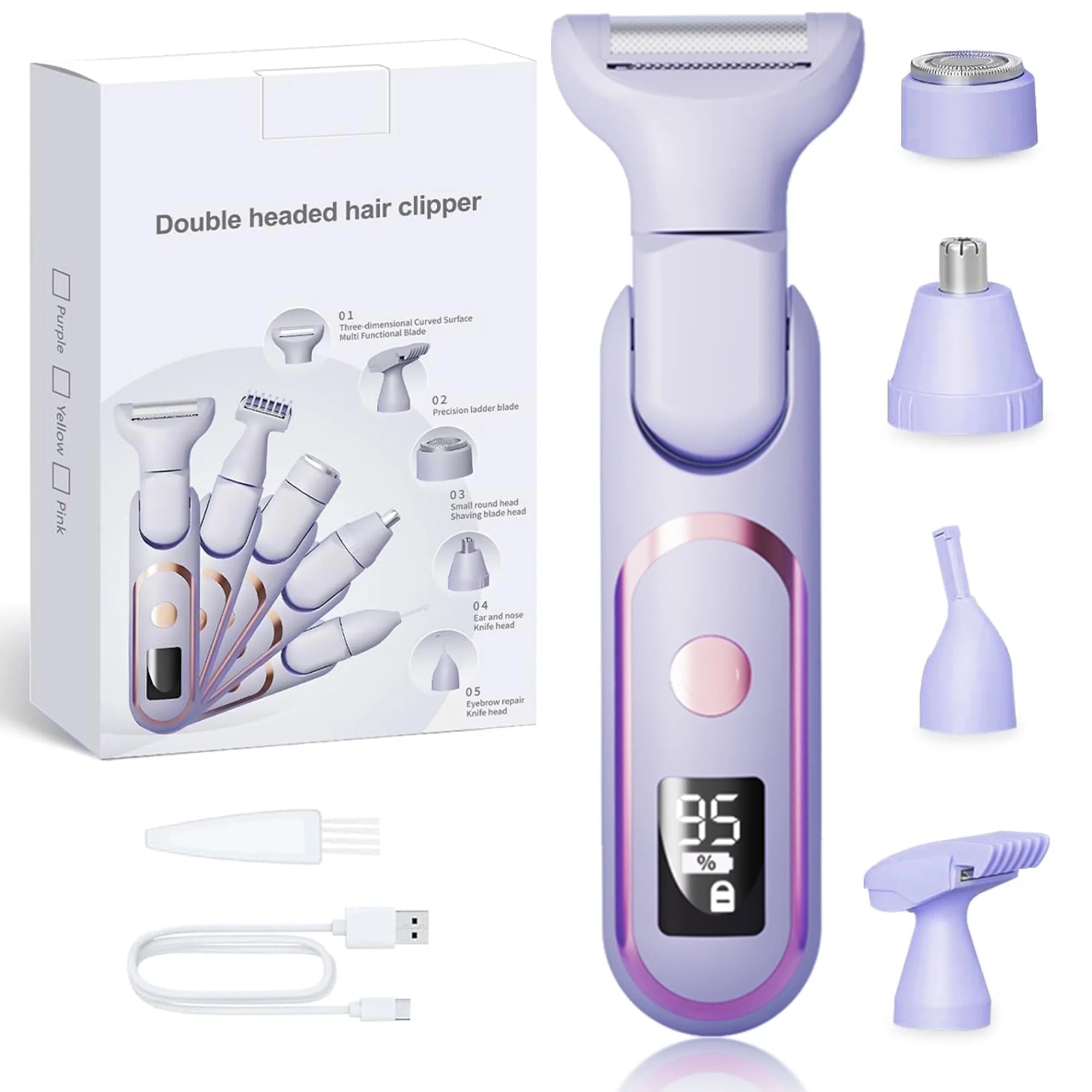 5-In-1 Electric Razor & Shaver for Women, Painless Hair Remover & Epilator with LED Display, Rechargeable Cordless Bikini Hair Trimmer for Face, Legs, Underarms, Eyebrows & Body