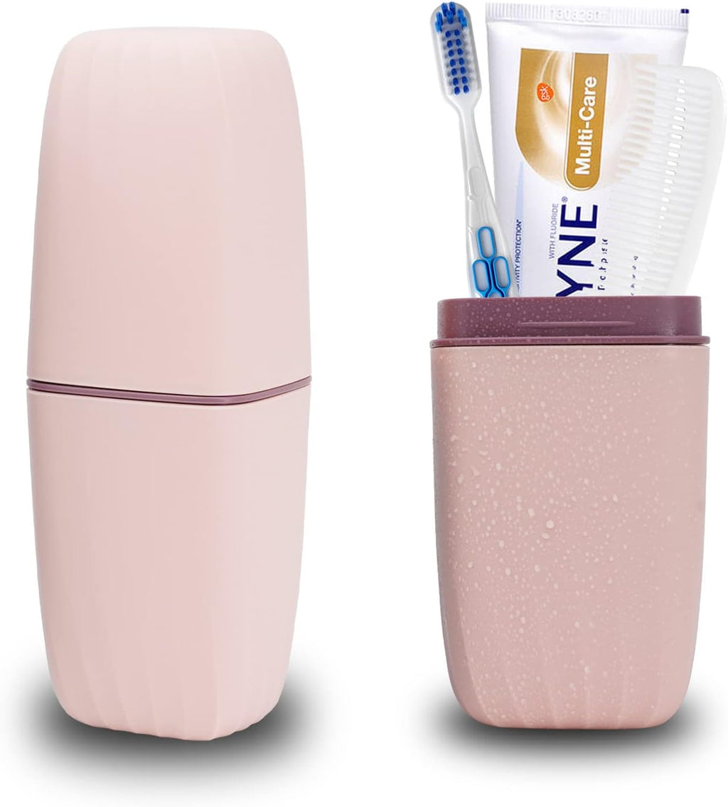 Toothbrush Cup Toothbrush Holder with Cover Travel Boothbrush Holder Portable Toothbrush Case and Carrier for Bathroom School Business Trip (Pink)