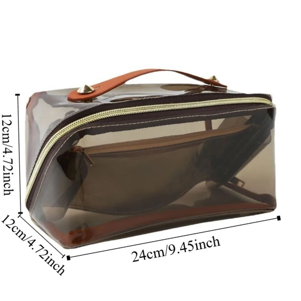 Large Capacity Transparent Makeup Bag Pillow Shape Top Handle Portable Cosmetic Pouch Zipper Closure Easy Carry-On