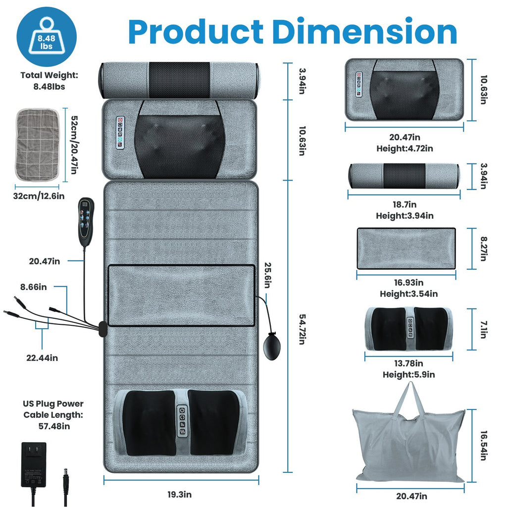 Full Body Electric Massage Mat W/Heat Vibration Massage Pad Cushion Back Massage
