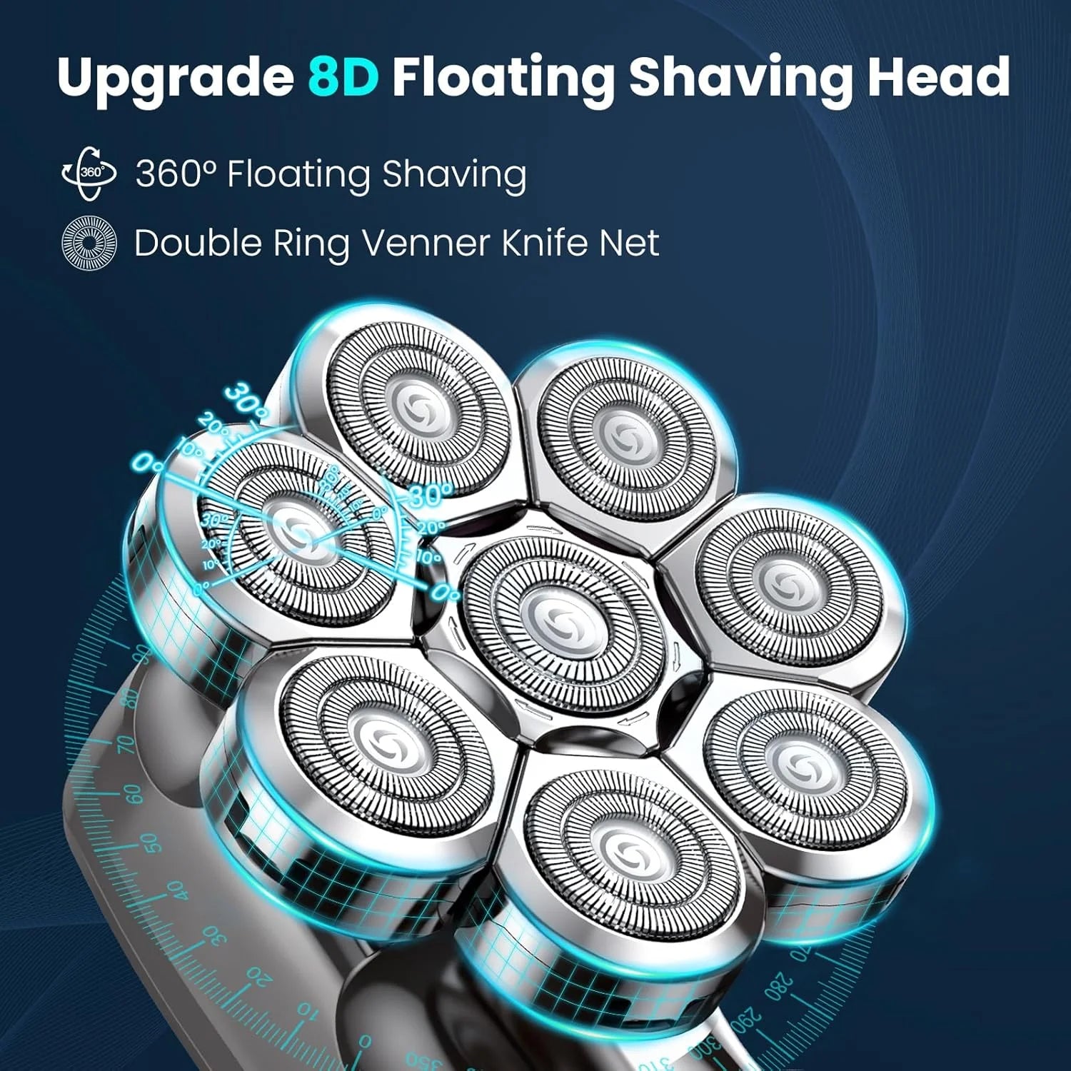 Head Shavers for Bald Men, 8D Rotary Detachable Balder Shavers 6-In-1, IPX7 Waterproof Dry Wet Rechargeable Electric Razor Grooming Kit for Men