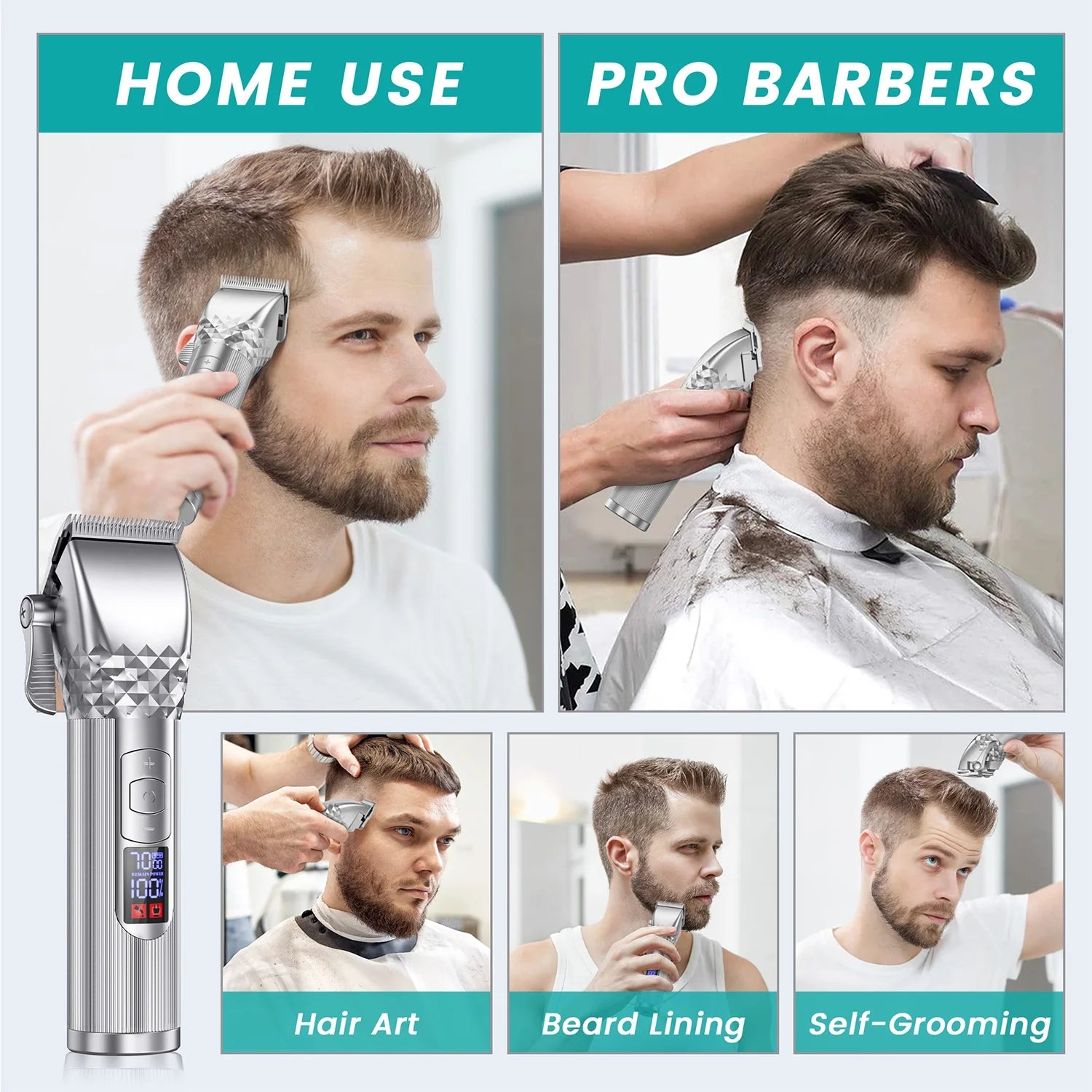 Hair Clippers, 7000 RPM Beard Trimmer for Men, Rechargeable Cordless Electric Razor Shaver, All in One Men'S Grooming Kit with LED Display & 10 Guide Combs, Gifts for Husband Father Boyfriend