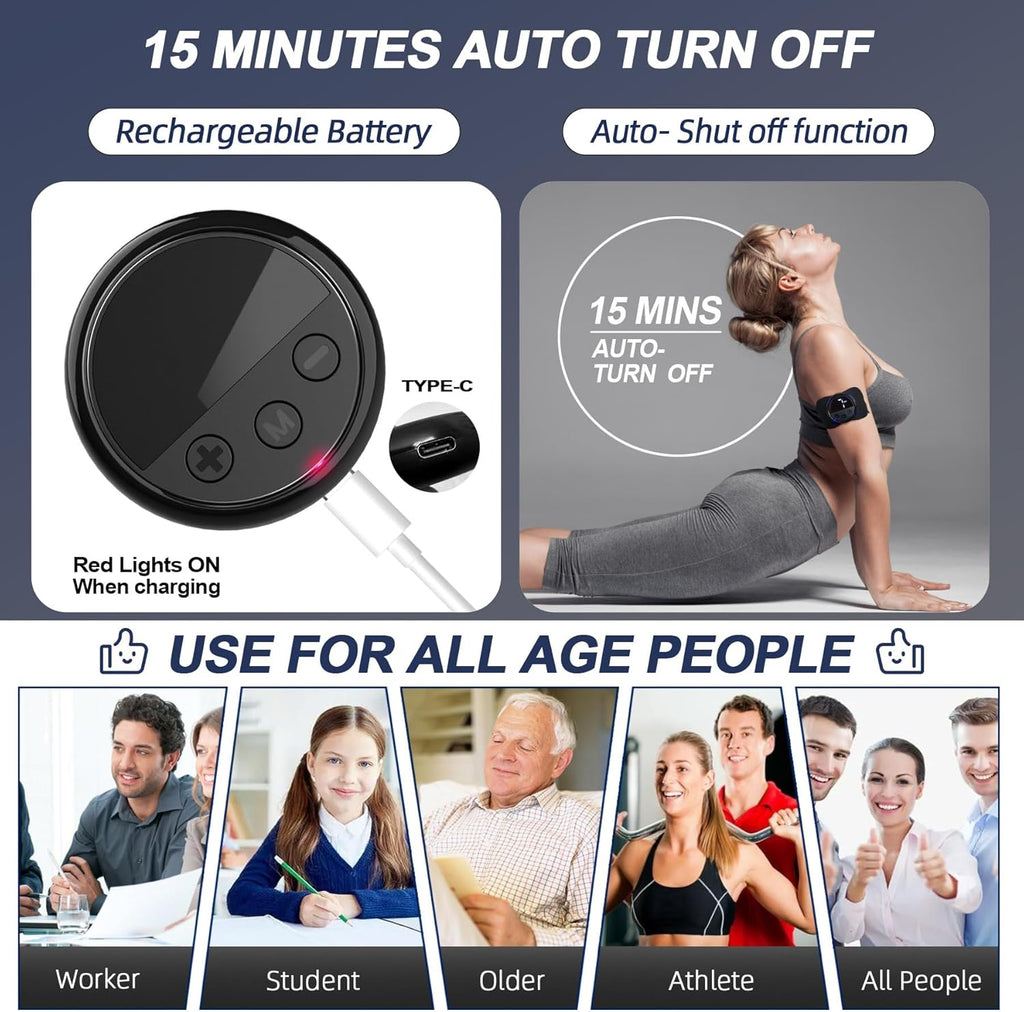 Intelligent Wireless TENS Unit Muscle Stimulator TENS & EMS Device, Electronic Pulse Rechargeable Deep Tissue Mini Body Massager Machine for Back Shoulder Leg Neck Pain Relief