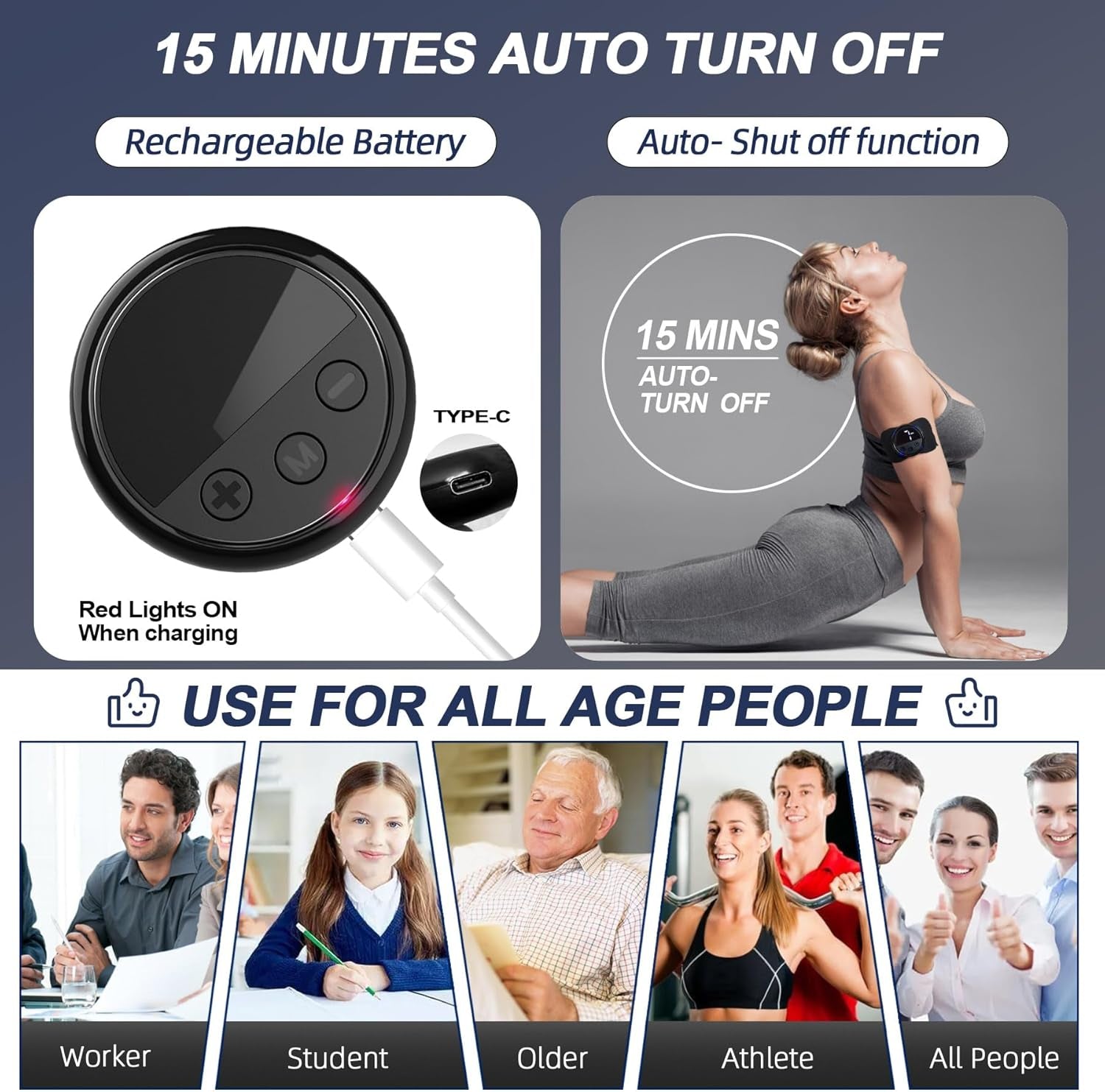Intelligent Wireless TENS Unit Muscle Stimulator TENS & EMS Device, Electronic Pulse Rechargeable Deep Tissue Mini Body Massager Machine for Back Shoulder Leg Neck Pain Relief