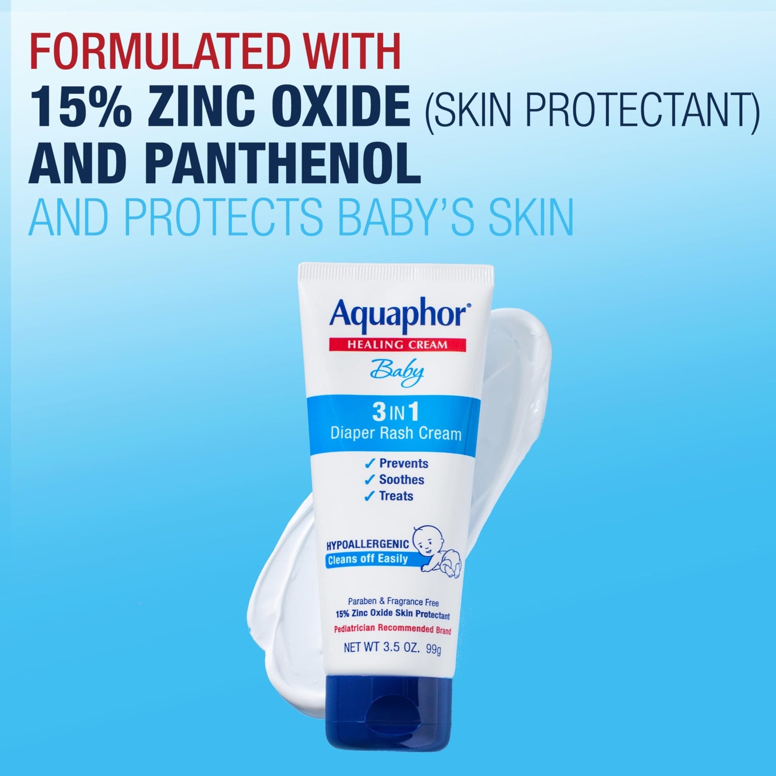 Aquaphor Baby Diaper Rash Cream 3 in 1 Zinc Oxide Formula 3.5 Ounce Pack of 3