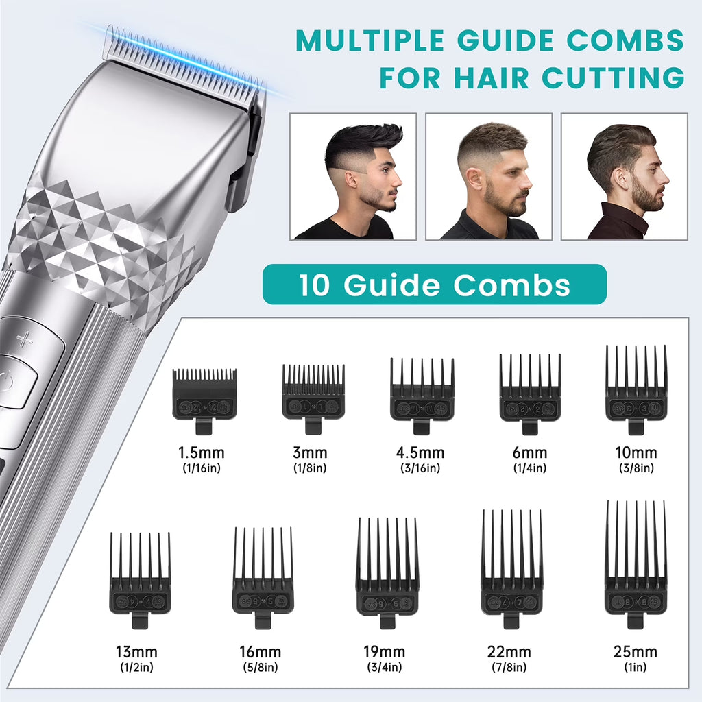 Hair Clippers, 7000 RPM Beard Trimmer for Men, Rechargeable Cordless Electric Razor Shaver, All in One Men'S Grooming Kit with LED Display & 10 Guide Combs, Gifts for Husband Father Boyfriend