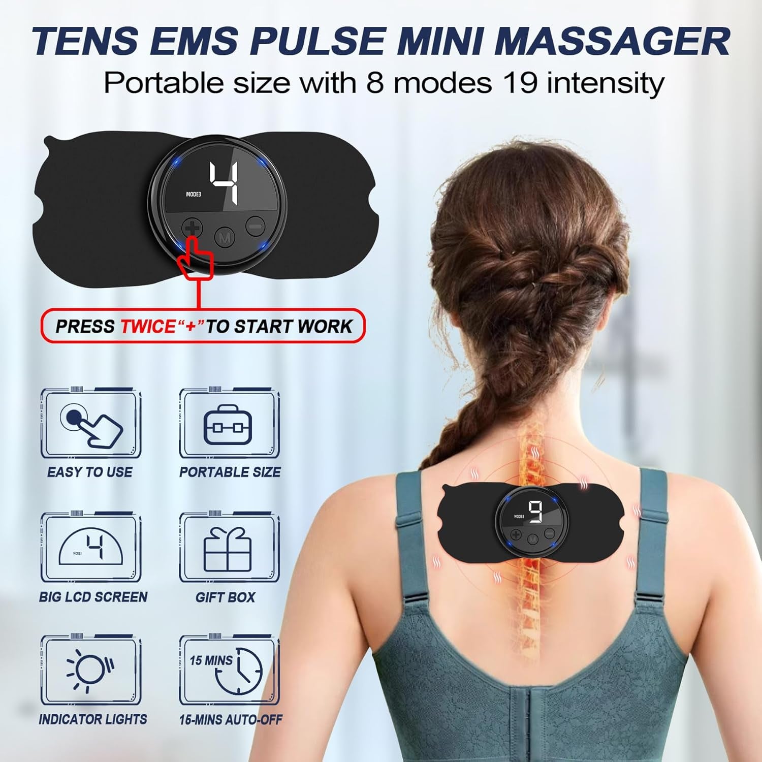 Intelligent Wireless TENS Unit Muscle Stimulator TENS & EMS Device, Electronic Pulse Rechargeable Deep Tissue Mini Body Massager Machine for Back Shoulder Leg Neck Pain Relief