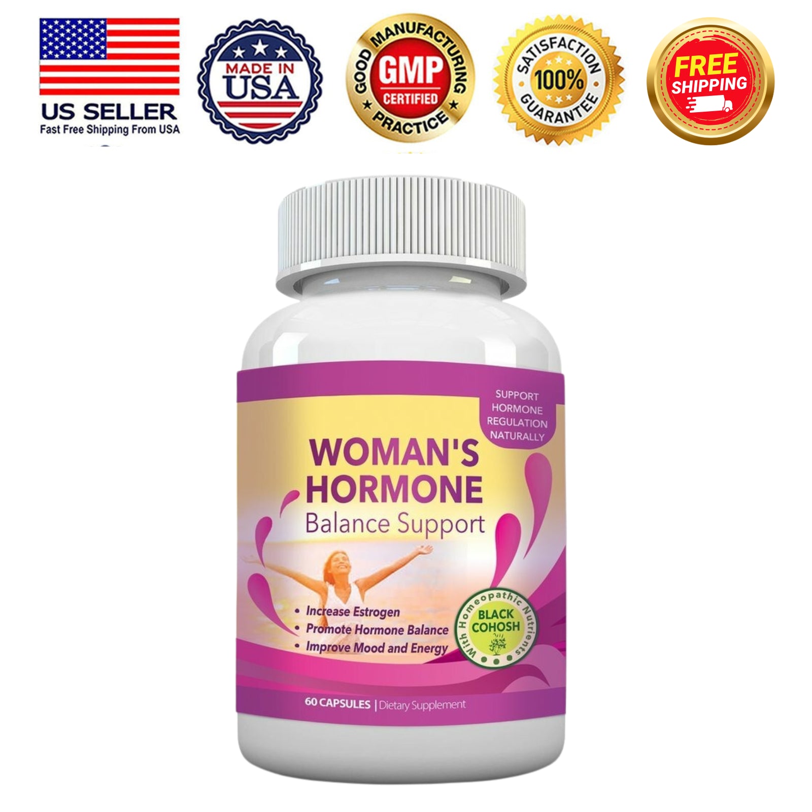 Black Cohosh 60 Capsules Women Menopause Hormone Balance Support plus Supplement