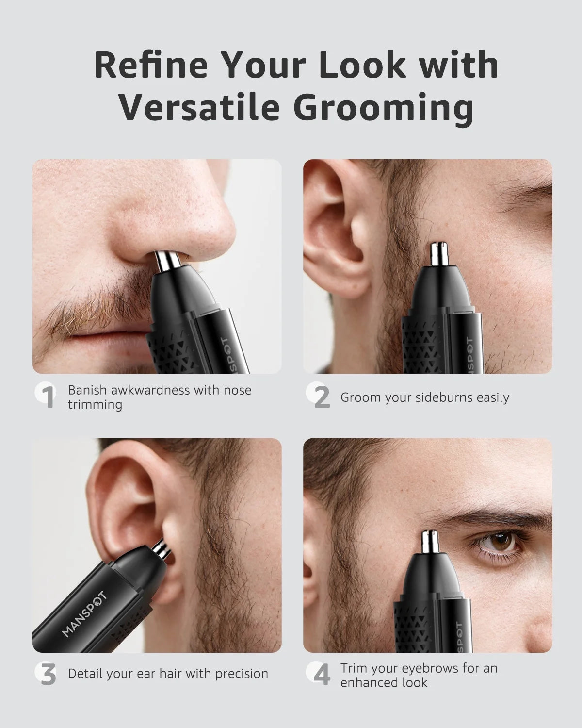 Nose & Ear Hair Trimmer for Men, 10,000 RPM Electric Trimmer with Vacuum Suction, IPX7 Waterproof, USB-C Fast Charging, Magnetic Blade, Painless & Easy Cleaning