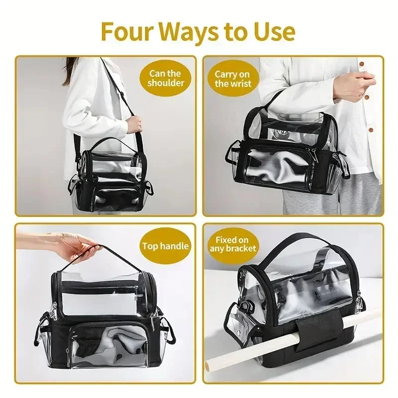 Professional Makeup Artist Travel  Clear Case Waterproof Cosmetic Organizer Bag, Makeup Brush Bag, with Adjustable Strap and Dividers . Waterproof Cosmetic Organizer.