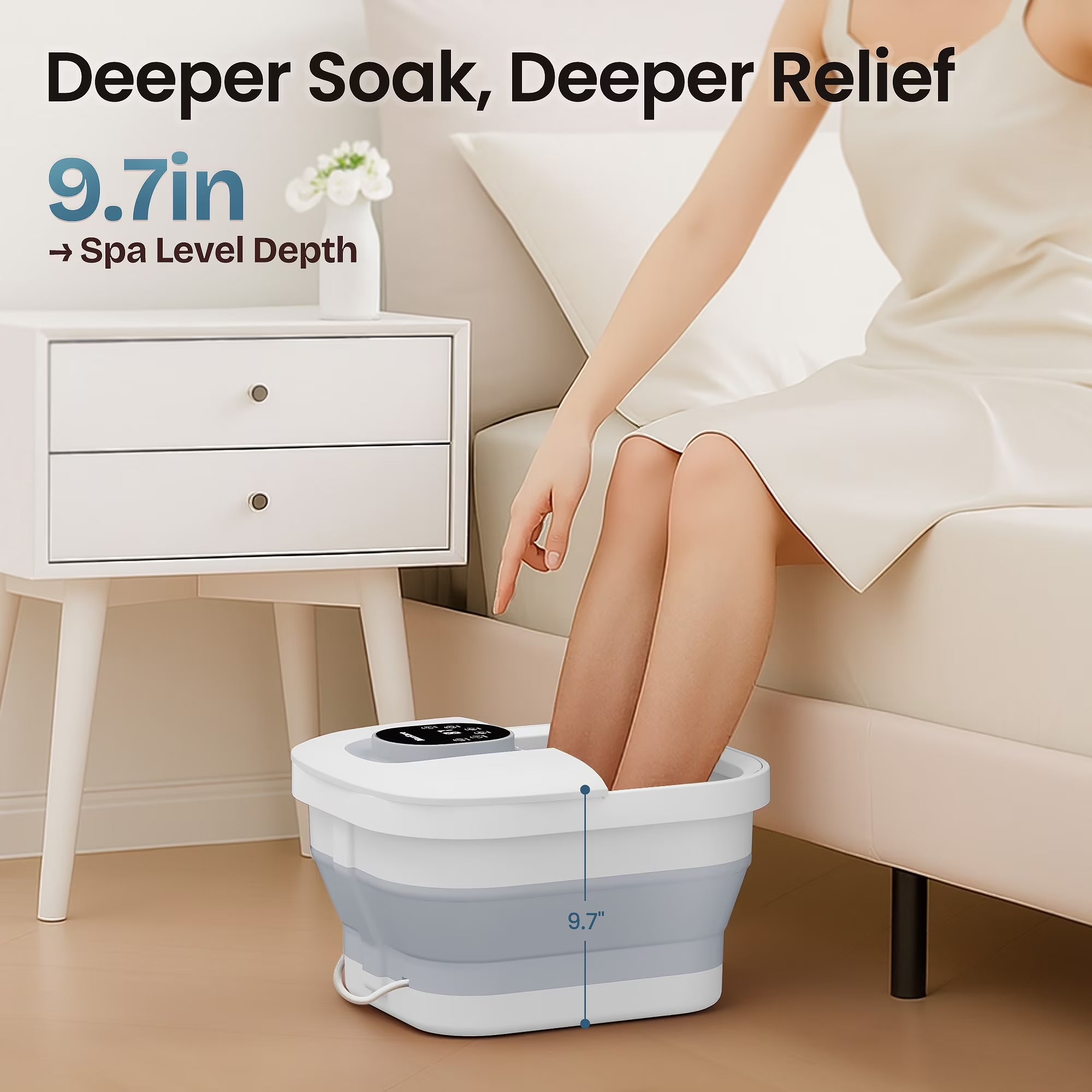 Collapsible Foot Spa with Massager and Heat, Foot Spa Massager with Bubble Heat, Gray
