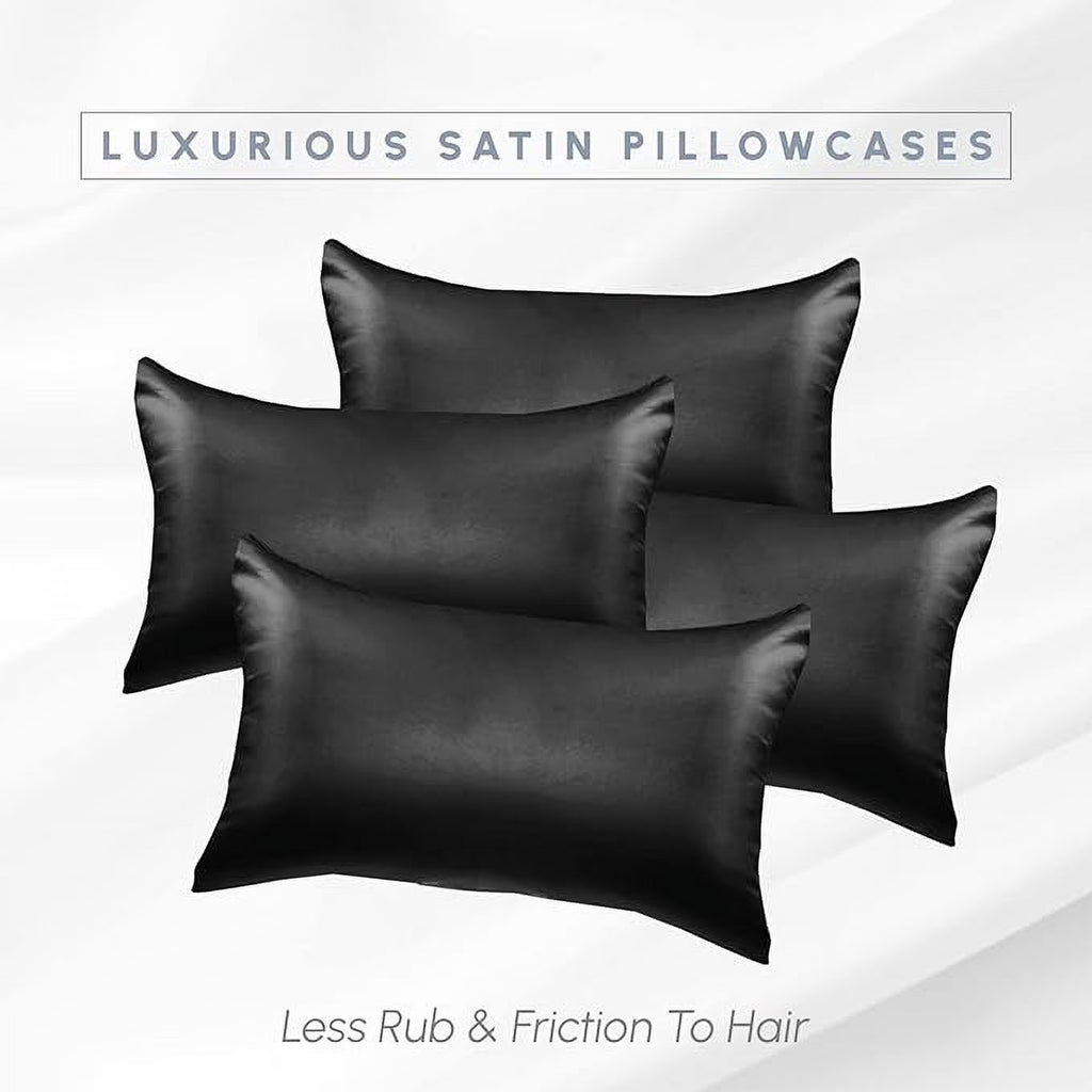 2 PACK Cooling Viscose Satin Pillowcase Set with Hidden Zipper Closure, Standard/Queen, Black