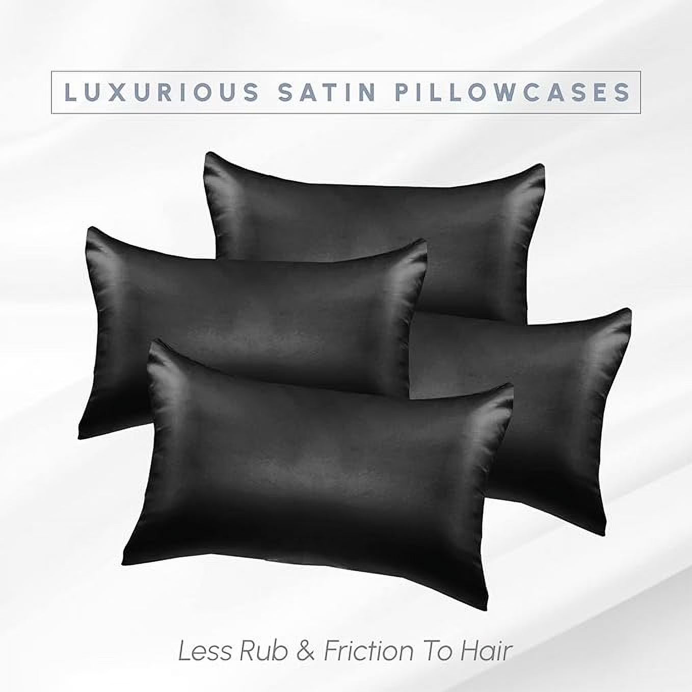 2 PACK Cooling Viscose Satin Pillowcase Set with Hidden Zipper Closure, Standard/Queen, Black