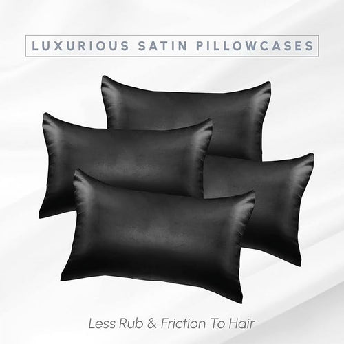 2 PACK Cooling Viscose Satin Pillowcase Set with Hidden Zipper Closure, Standard/Queen, Black