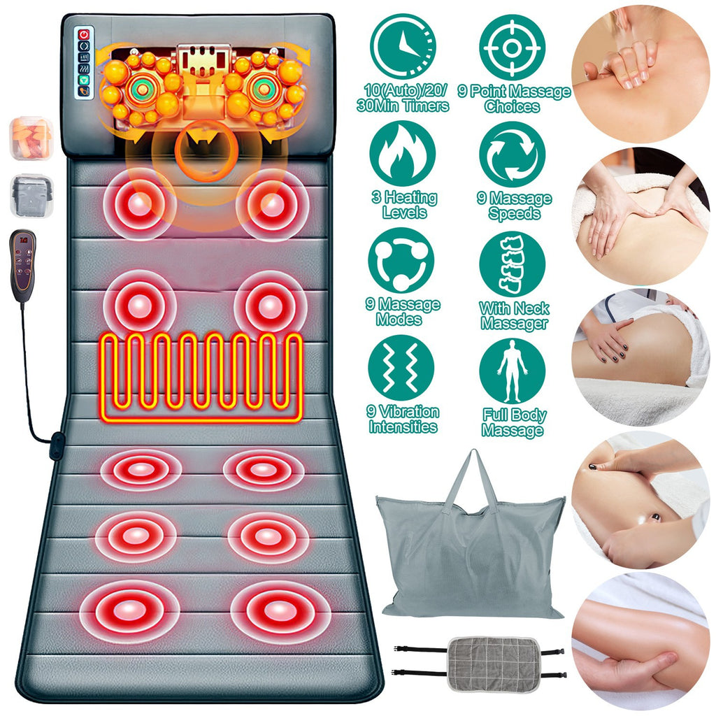 Full Body Electric Massage Mat W/Heat Vibration Massage Pad Cushion Back Massage