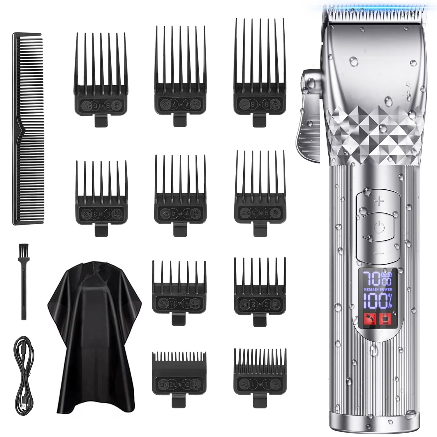Hair Clippers, 7000 RPM Beard Trimmer for Men, Rechargeable Cordless Electric Razor Shaver, All in One Men'S Grooming Kit with LED Display & 10 Guide Combs, Gifts for Husband Father Boyfriend